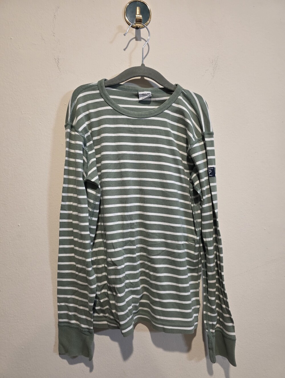 Polarn O. Pyret Green & White Striped Long-Sleeve Shirt